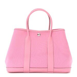 Hermes Garden Party TPM Toile Officier Vache Leather Tote Bag Pink Handbag